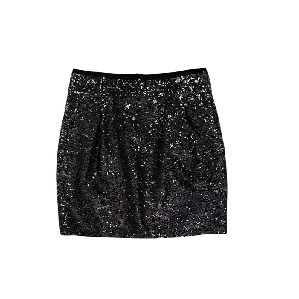 J. Crew Black Sequin Cocktail Mini Skirt Party Festive Event Size 2